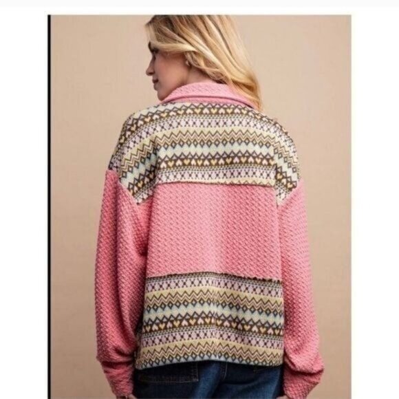 Textured Knit and Yarn Dye Pattern Mixed Jacket-NEW-SIZE: MEDIUM - Picture 5 of 7